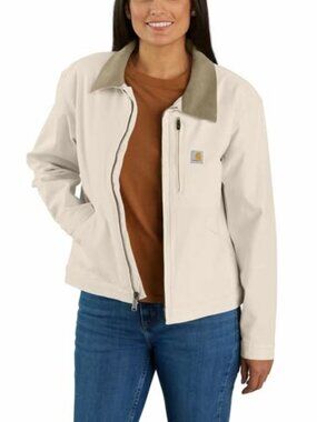 Carhartt Women's Rugged Flex Loose Fit Canvas Detroit Jacket in natural XS